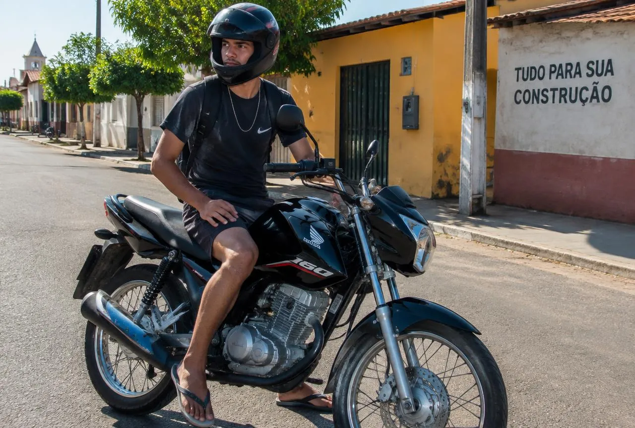 Motociclista em Santa Inês com moto protegida pelo rastreamento da Dames